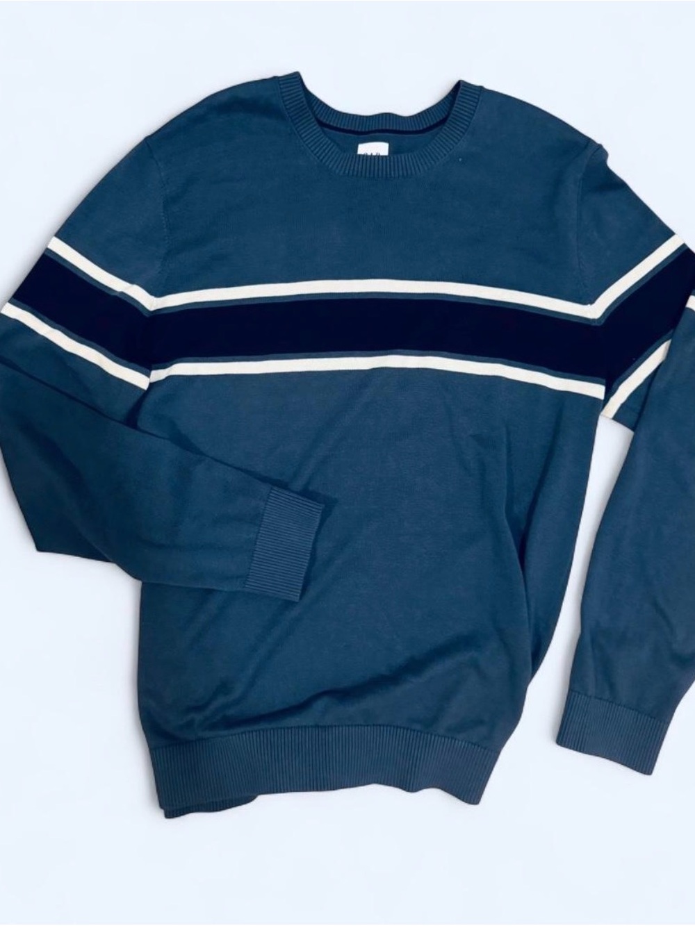 GAP Navy and White Striped Crewneck Sweater